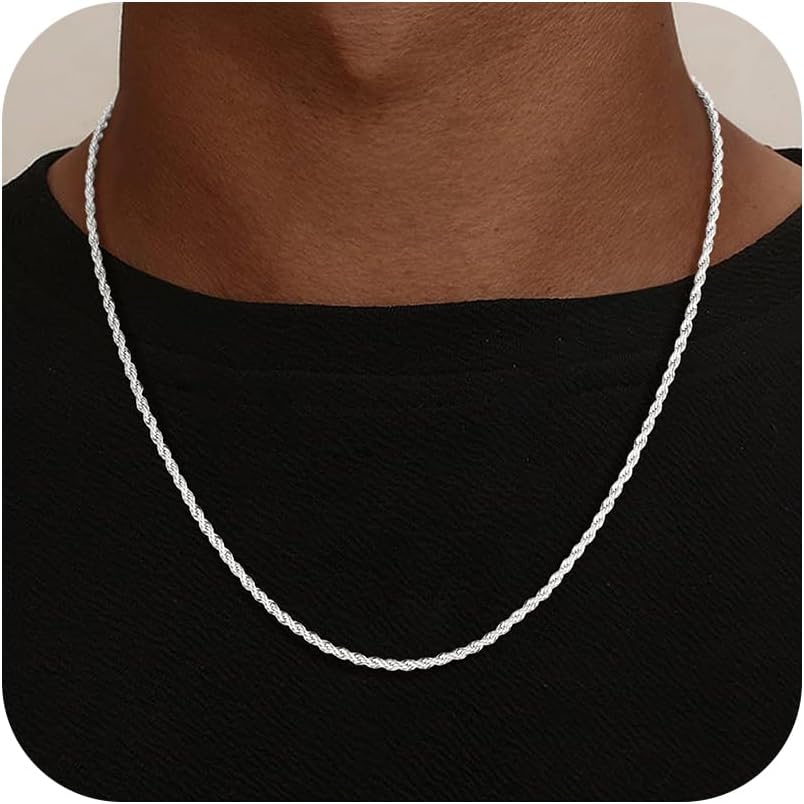 S925 Sterling Silver Chain for Men, 3Mm/4Mm Rope Chain Necklace for Women Men Jewelry Silver Necklace Chains 16 18 20 22 24 Inch