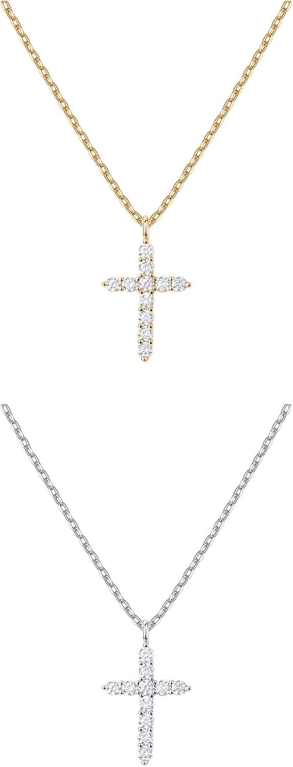 14K Gold Plated Cubic Zirconia Cross Necklace for Women | Cross Faith Pendant Necklaces