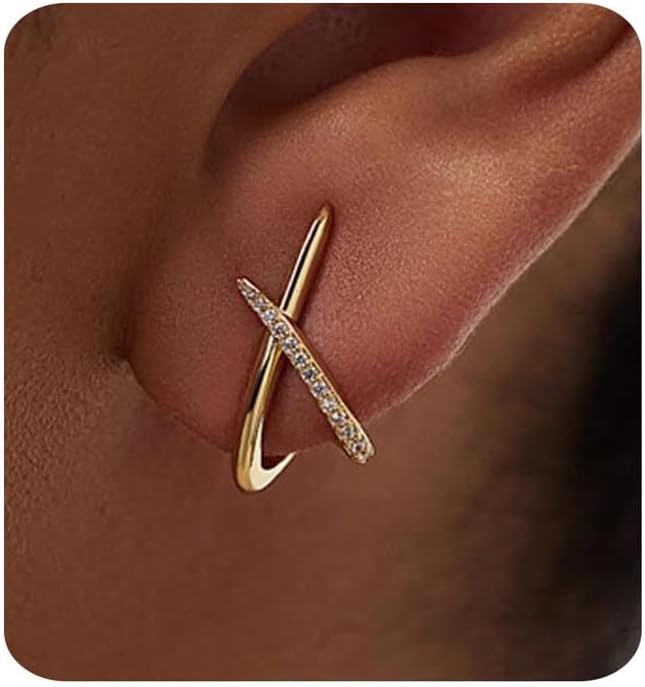 Gold Earrings for Women Trendy,14K Gold Stud Earrings Dainty Earrings Simple Minimalist Cubic Zirconia Diamond Gold Earrings Hypoallergenic Earring for Women Gifts