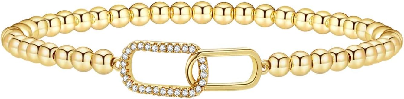 Gold Bracelets fstackable gold braceletsor Women 14K Gold Beaded Bracelets Stackable Bracelets for Women Gold Charm Bracelet Non Tarnish Gold Jewelry for Women Trendy