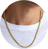 mens cuban chain necklace3/5Mm 14K Gold/Silver Plated Valentines Cuban Chain for Men Boys, Stainless Steel Cuban Link Chain for Men Boys Sturdy Non-Fading Necklace Jewelry Gifts 14/16/18/20/22/24Inch