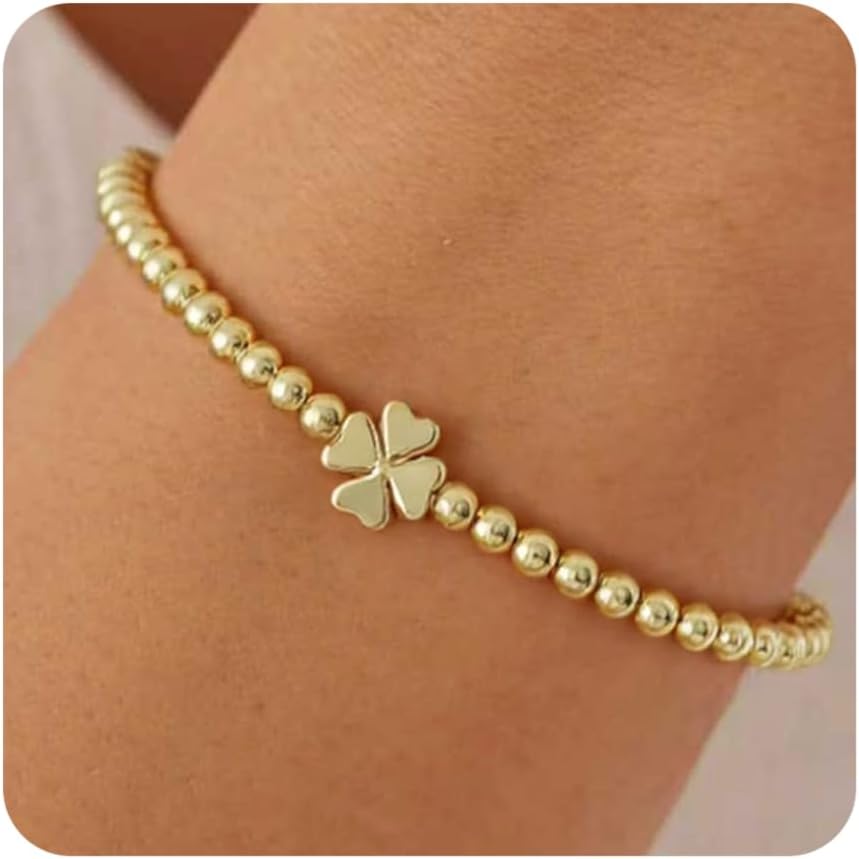 Golstackable gold braceletsd Bracelets for Women 14K Gold Beaded Bracelets Stackable Bracelets for Women Gold Charm Bracelet Non Tarnish Gold Jewelry for Women Trendy