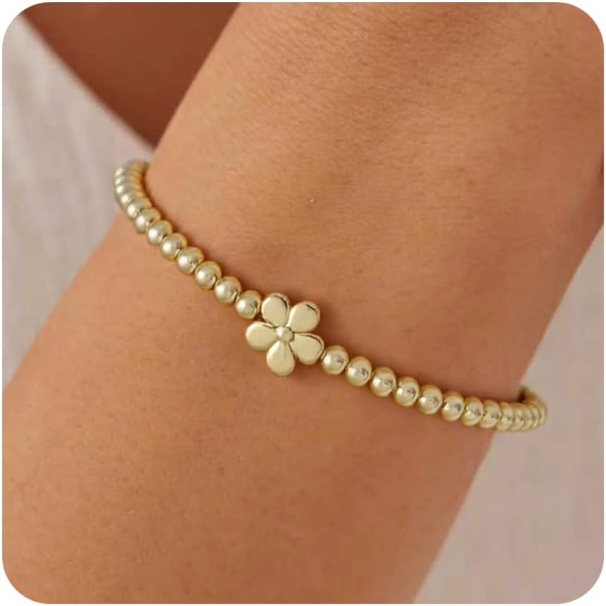 Gold Bracelets for Women 14K Gold Beaded Bracelets Stackable Bracelets for Women Gold Charm Bracelet Non Tarnish Gold Jewelry for Women Trendy