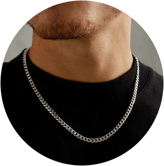 3/5Mm 14K Gold/Silver Plated Valentines Cuban Chain for Men Boys, Stainless Steel Cuban Link Chain for Men Boys Sturdy Non-Fading Necklace Jewelry Gifts 14/16/18/20/22/24Inch
