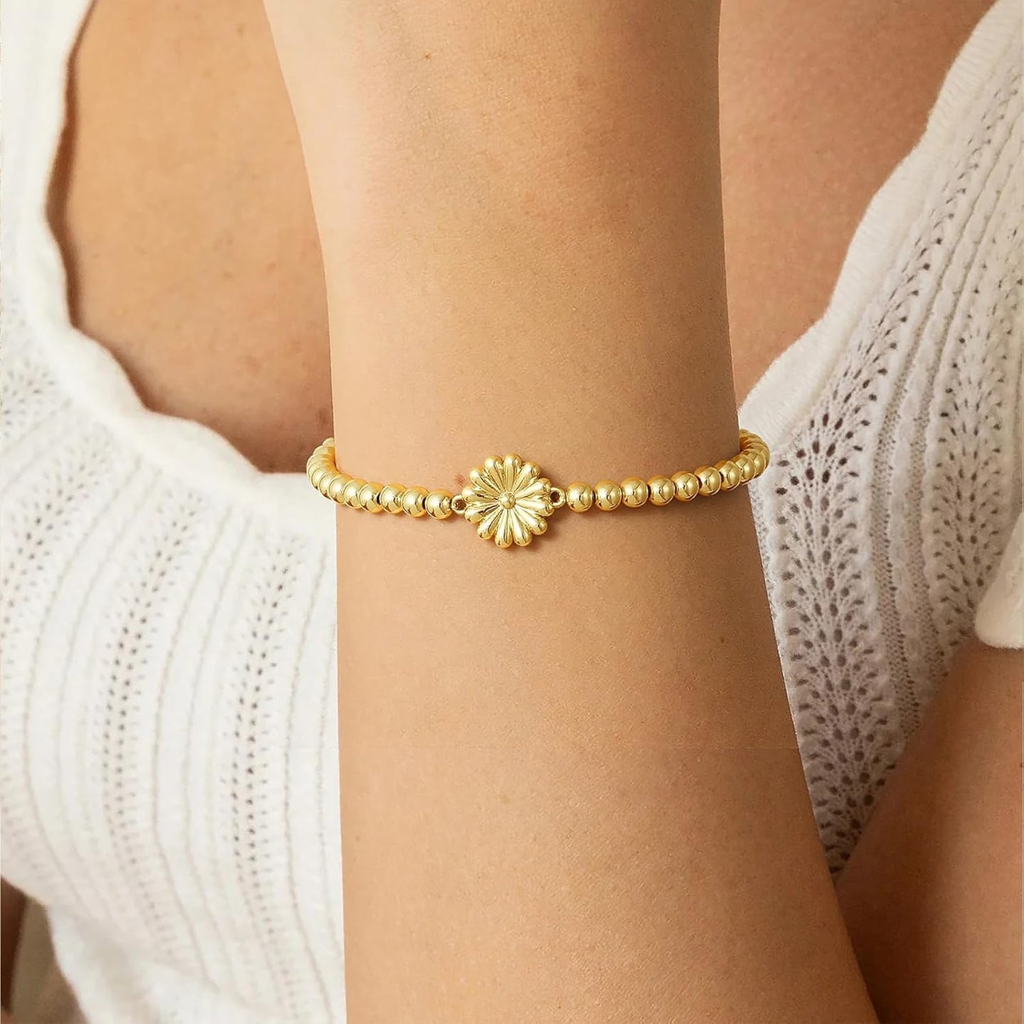 Gold Bracelets for Women 14K Gold Beaded Bracelets Stackable Bracelets for Women Gold Charm Bracelet Non Tarnish Gold Jewelry for Women Trendy