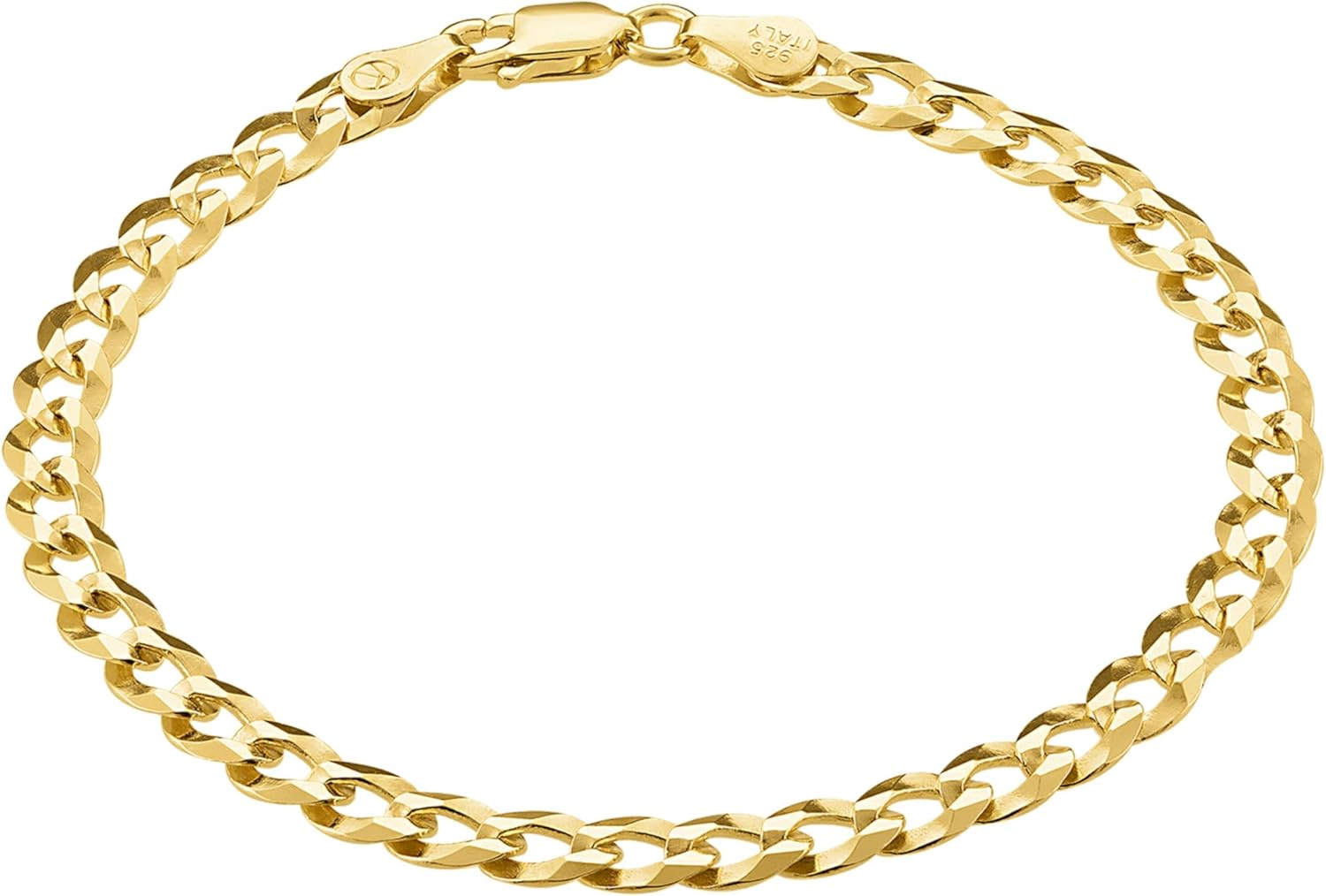 Mens Gold Bracelet 18K Gold Plated 925 Sterling Silver - 5Mm Cuban Link Curb Chain & Figaro Link Bracelets for Men - Sizes 6.5,7,8,9 Inch