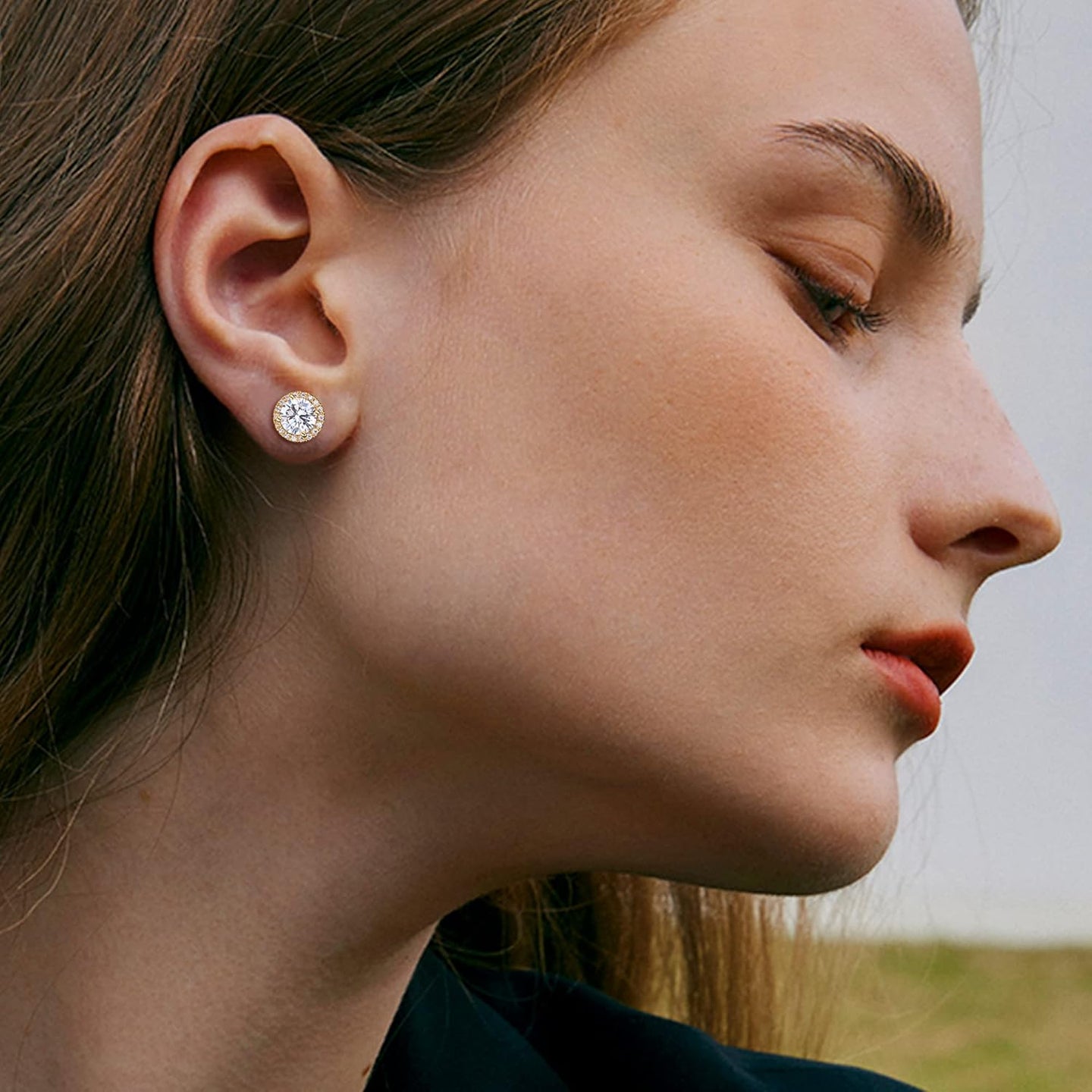 Cubic Zirconia Stud Earrings for Women Men | 18K Gold Plated Hypoallergenic Sterling Silver Post Earrings | Big Brilliant Simulated Diamond CZ Halo Stud Earrings for Sensitive Ears