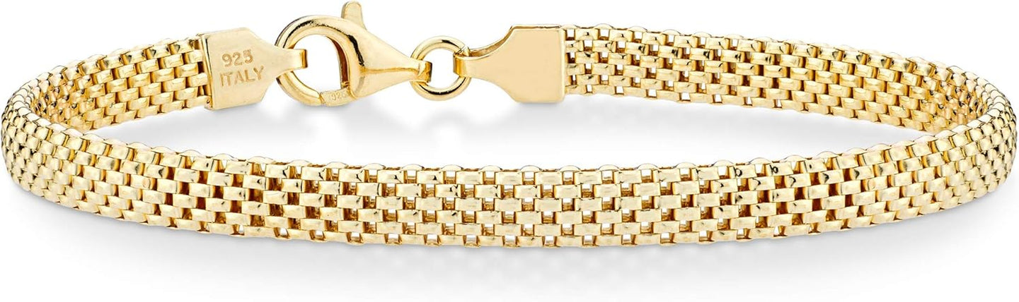 mesh link bracelet 18K Gold Plated 925 Sterling Silver Italian 5Mm Mesh Link Chain Bracelet for Women, Made in Italy