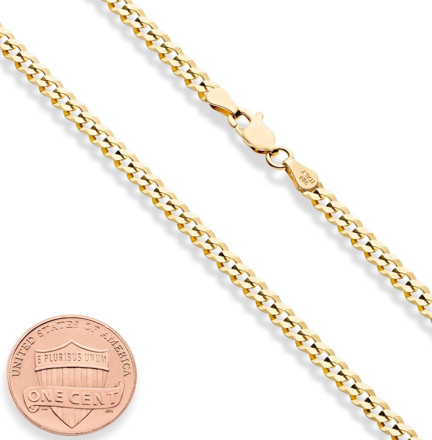 Italian 18K Gold Plated 925 Sterling Silver 3.5Mm Diamond-Cut Cuban Link Curb Chain Necklace for Women Men, Made in Italy