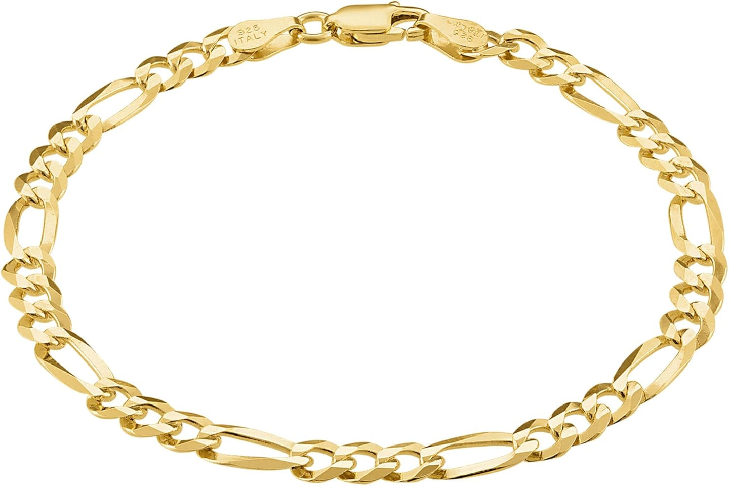 Mens Gold Bracelet 18K Gold Plated 925 Sterling Silver - 5Mm Cuban Link Curb Chain & Figaro Link Bracelets for Men - Sizes 6.5,7,8,9 Inch