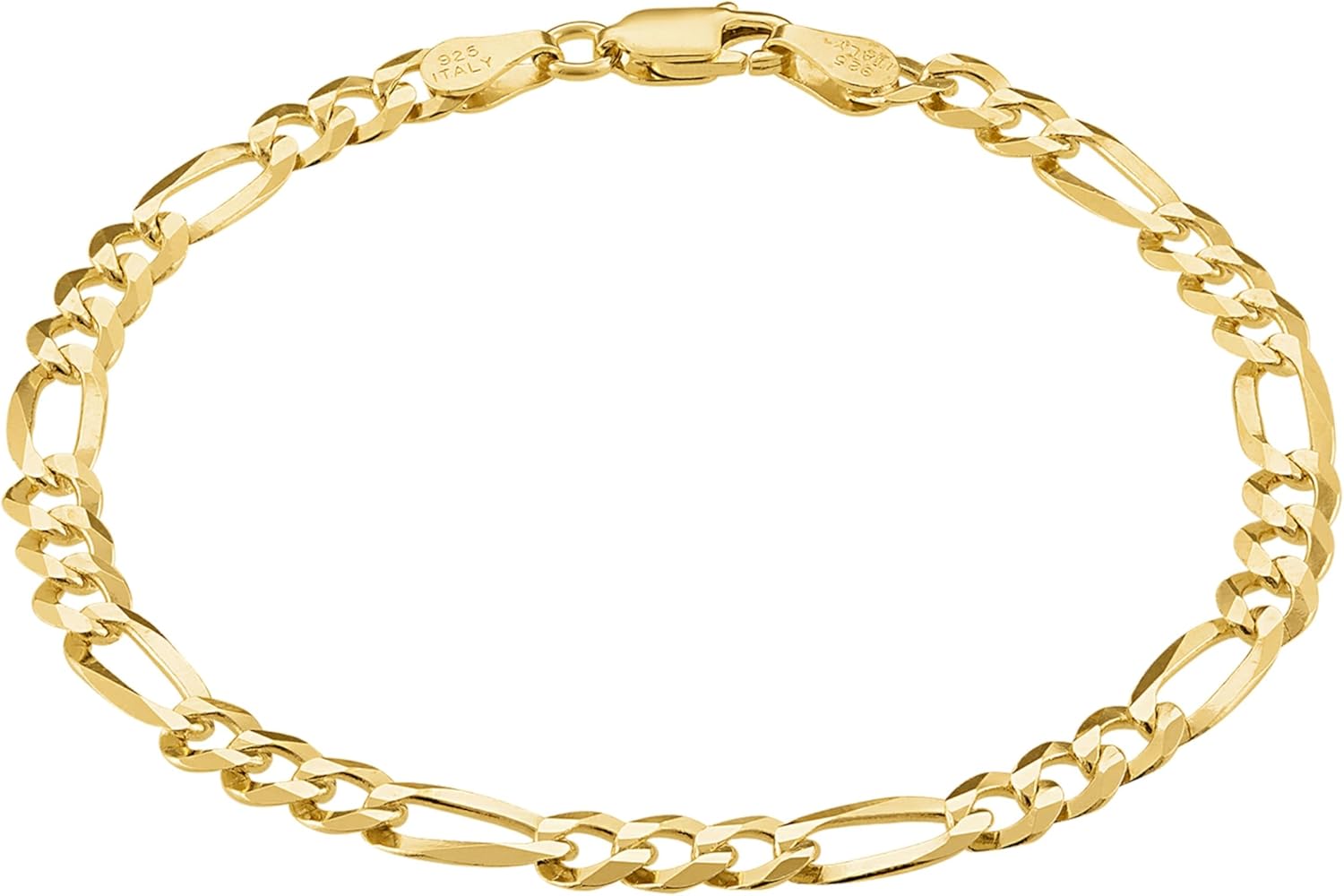 Mens Gold Bracelet 18K Gold Plated 925 Sterling Silver - 5Mm Cuban Link Curb Chain & Figaro Link Bracelets for Men - Sizes 6.5,7,8,9 Inch