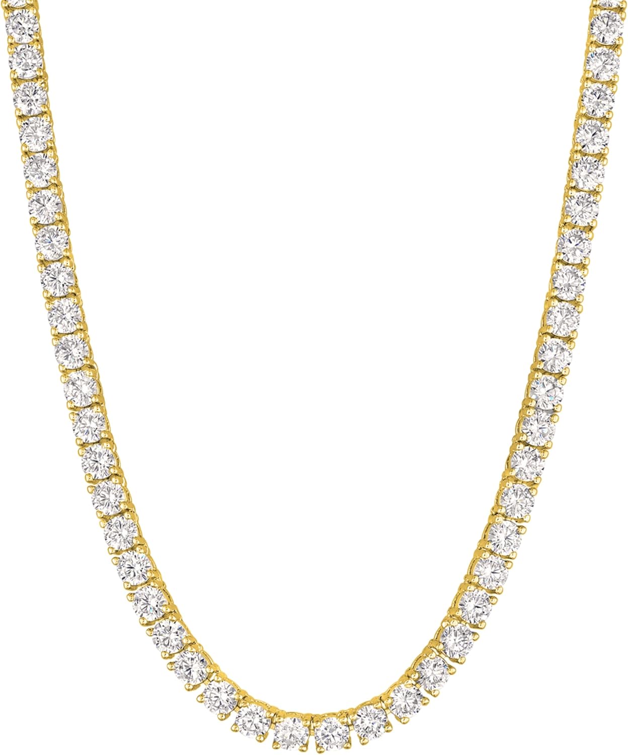 Tennis Necklace for Women 14K Gold Plated 3Mm Cubic Zirconia Diamond Chain Adjustable 15-18" 4-Prong Setting Classic