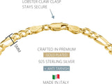 Mens Gold Bracelet 18K Gold Plated 925 Sterling Silver - 5Mm Cuban Link Curb Chain & Figaro Link Bracelets for Men - Sizes 6.5,7,8,9 Inch