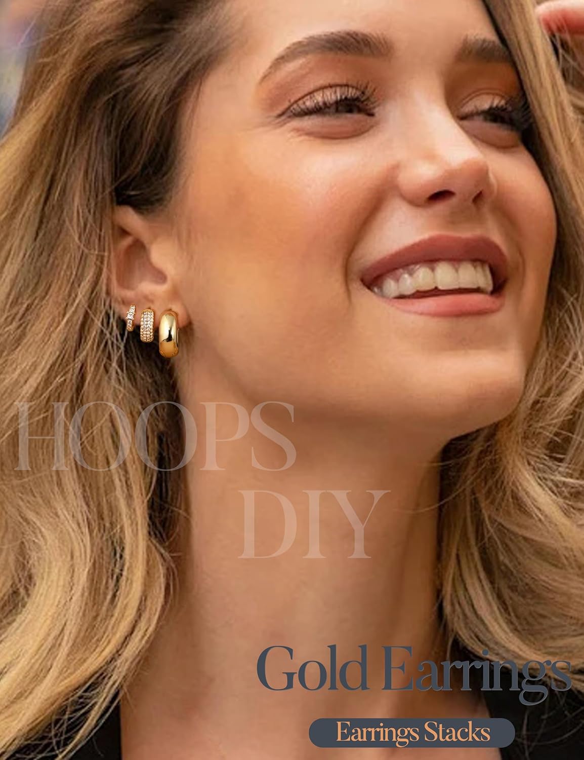 Small 14K Gold Plated Chunky Hoop Earrings for Women Hypoallergenic Silver Earrings Set for Sensitive Ears Non Tarnish Huggie Hoops Earring Stacks for Multiple Piercing Jewelry Lightweight 3Pairs