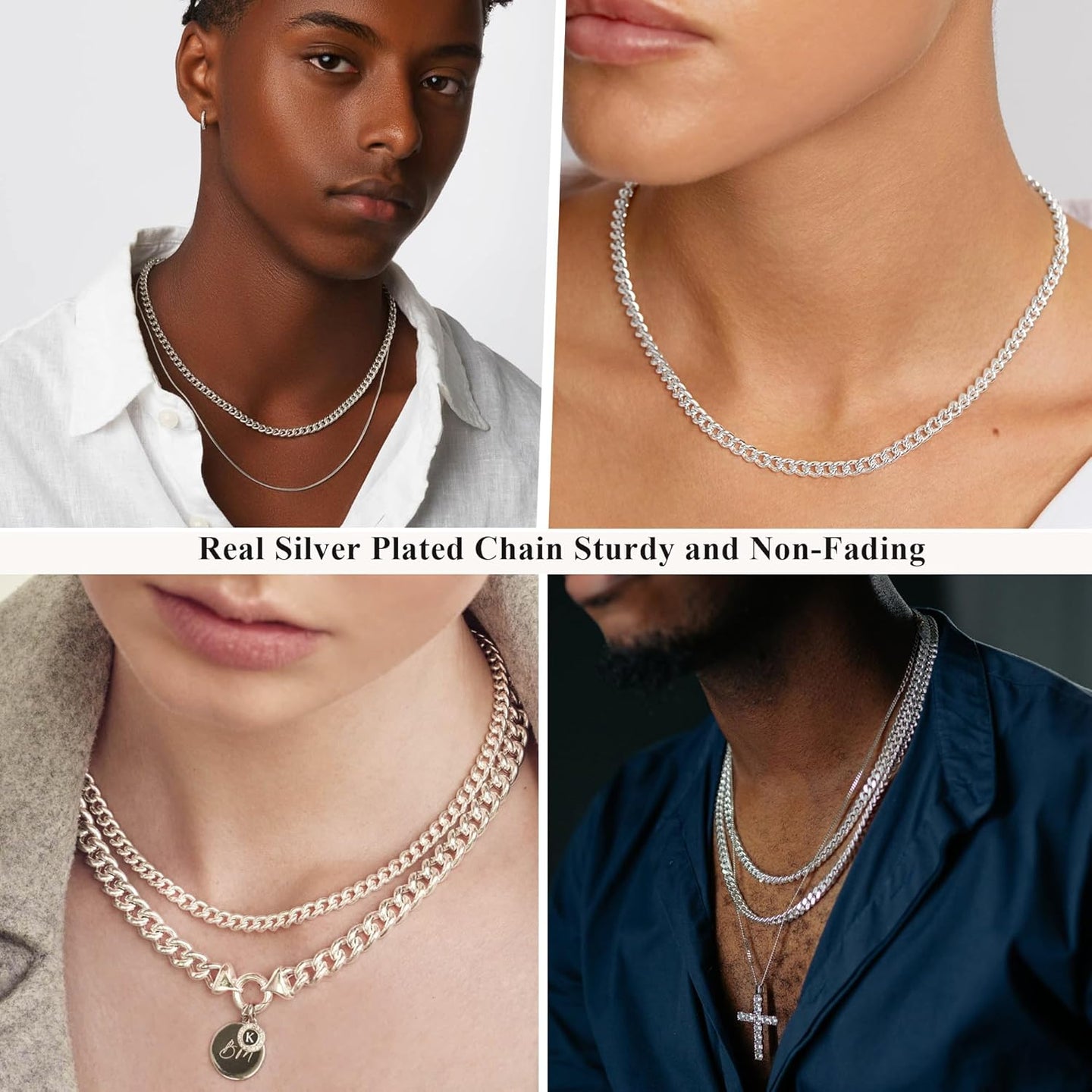 3/5Mm 14K Gold/Silver Plated Valentines Cuban Chain for Men Boys, Stainless Steel Cuban Link Chain for Men Boys Sturdy Non-Fading Necklace Jewelry Gifts 14/16/18/20/22/24Inch