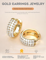 Small 14K Gold Plated Chunky Hoop Earrings for Women Hypoallergenic Silver Earrings Set for Sensitive Ears Non Tarnish Huggie Hoops Earring Stacks for Multiple Piercing Jewelry Lightweight 3Pairs