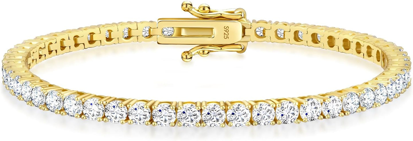 Moissanite Tennis Bracelet Women, Luxury Anniversary Wedding Bridal Gift for Wife, 2.2-13.8 Ct.Tw, D Color VVS1, 925 Sterling Silver 14K Golden Plated, Hypoallergenic, Everyday Jewelry